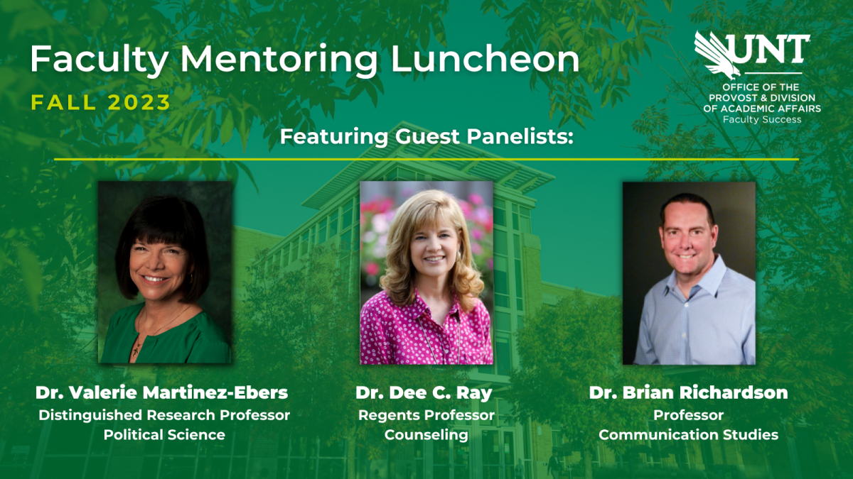 Artwork for Fall Faculty Mentoring Luncheon with guest panelist portraits