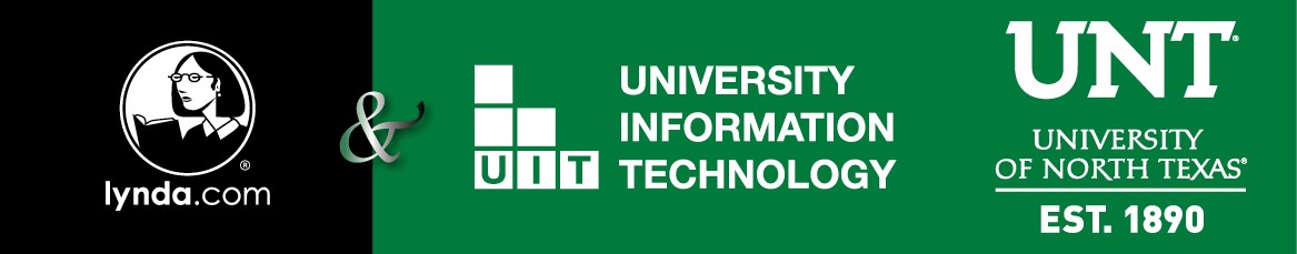 Banner of logos for Lynda dot com, University IT and University of North Texas partnership.