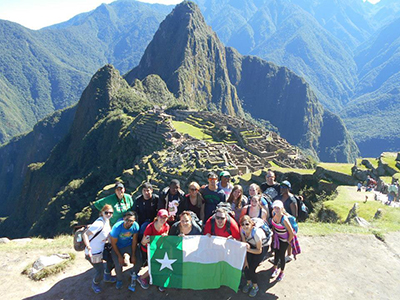 UNT Study Abroad group in Peru with Macchu Pichu in the background
