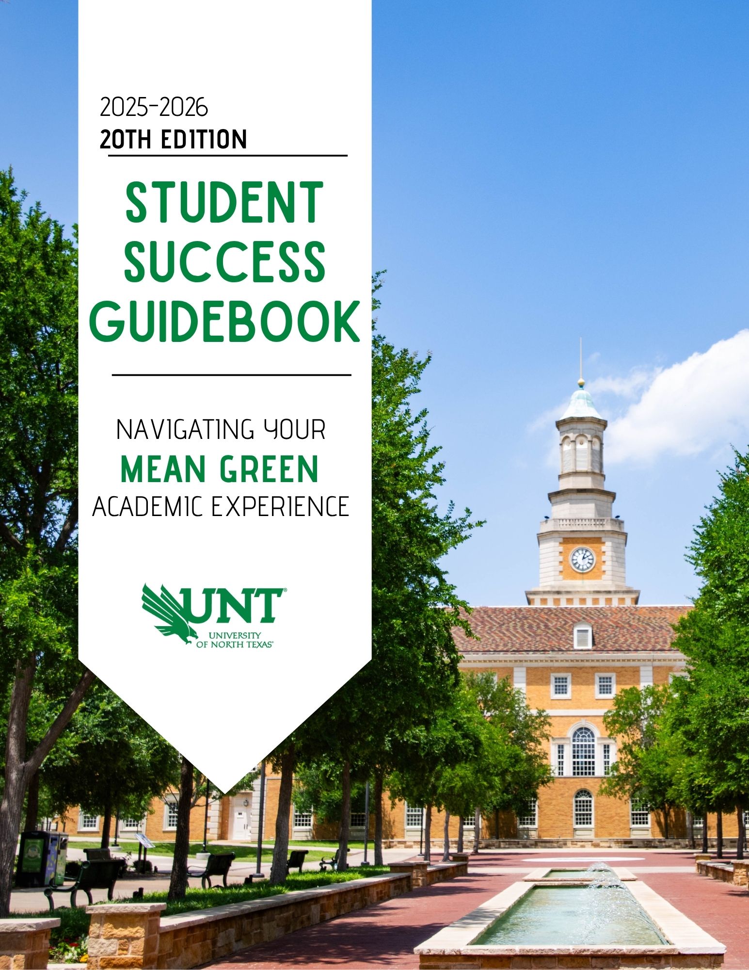 Student Success Guidebook cover with a photo of the Omstead Promenade and administration building