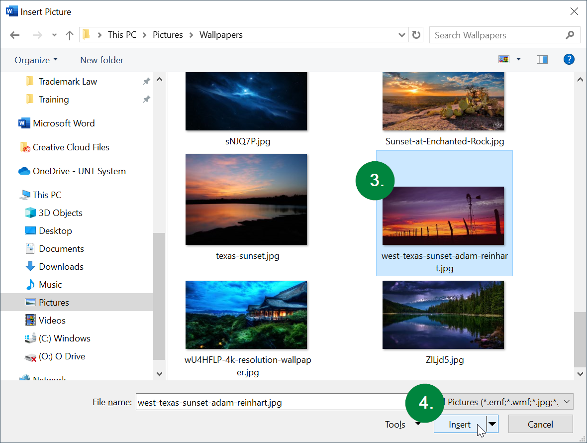 Screen capture of file selection window.