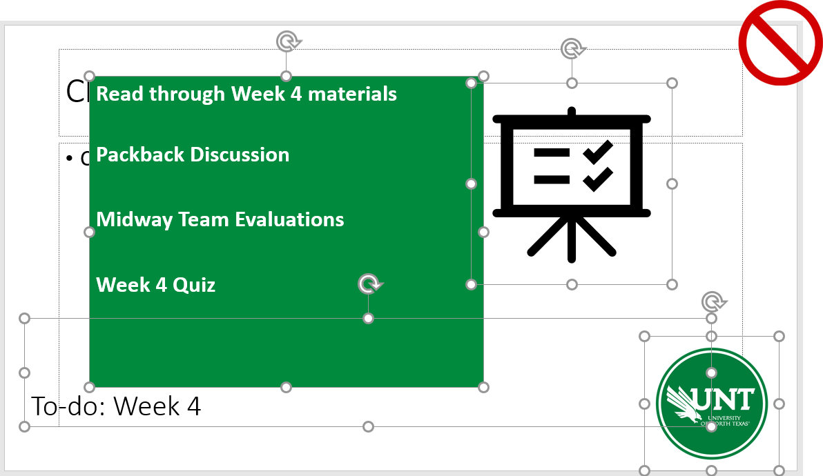 Screen capture of PowerPoint, showing content pasted on top of a slide from a previous slide.