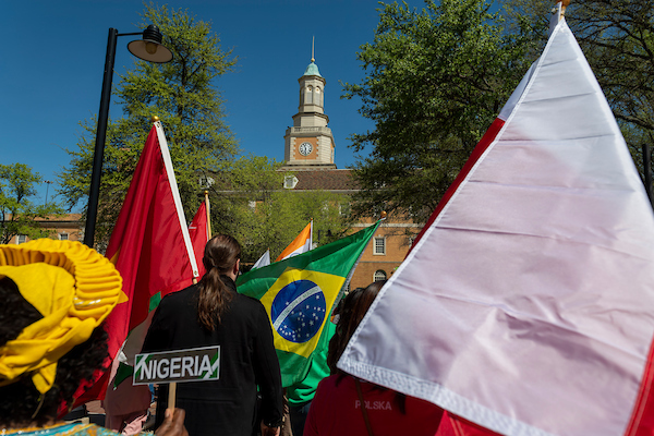 International flag parade outside Hurley