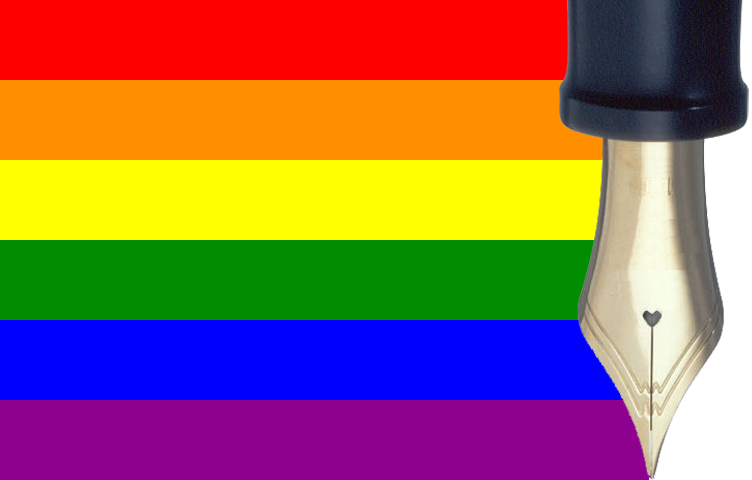  Rainbow flag behind a ballpoint pen