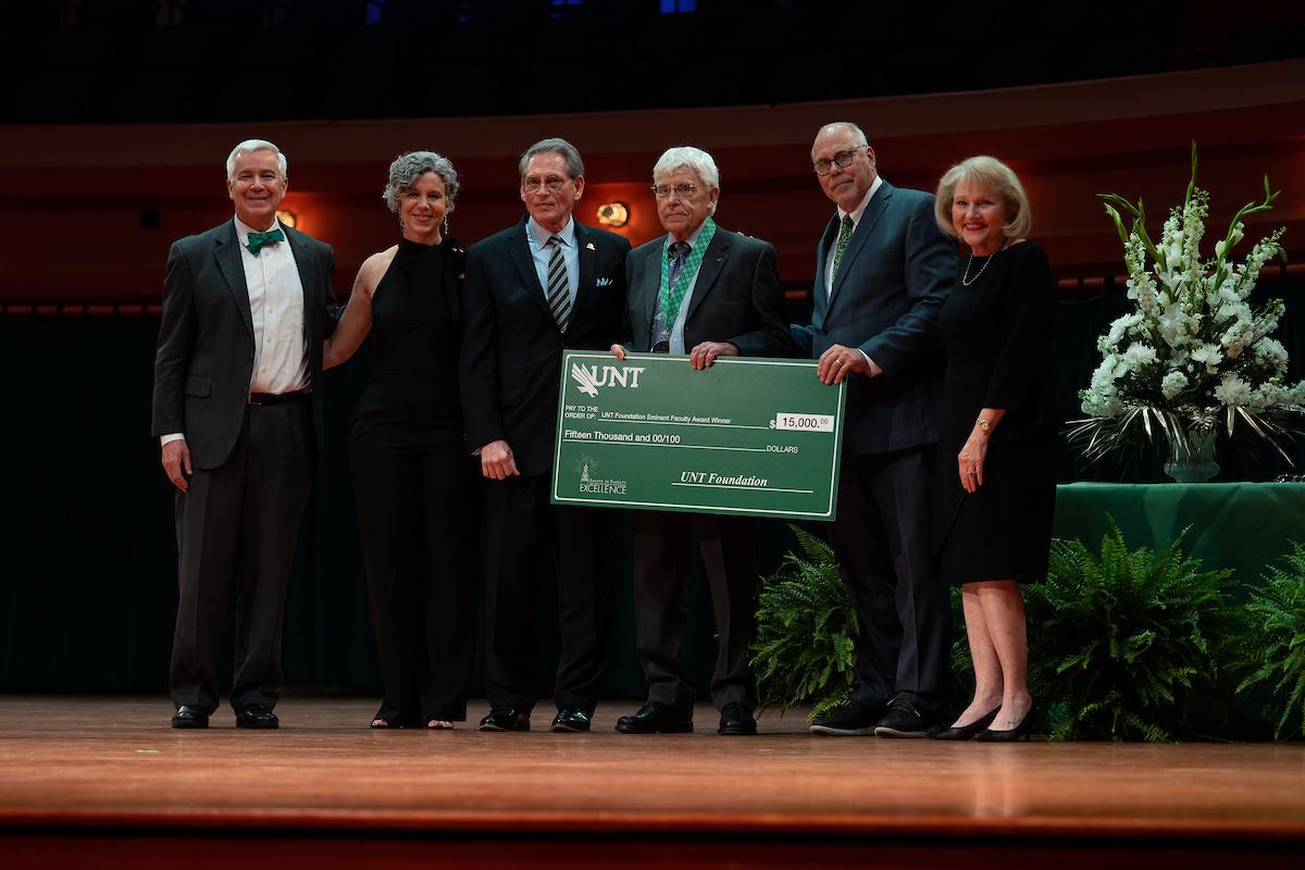  James Kennedy accepts the UNT Foundation Eminent Faculty Award at the 2022 Salute to Faculty Excellence