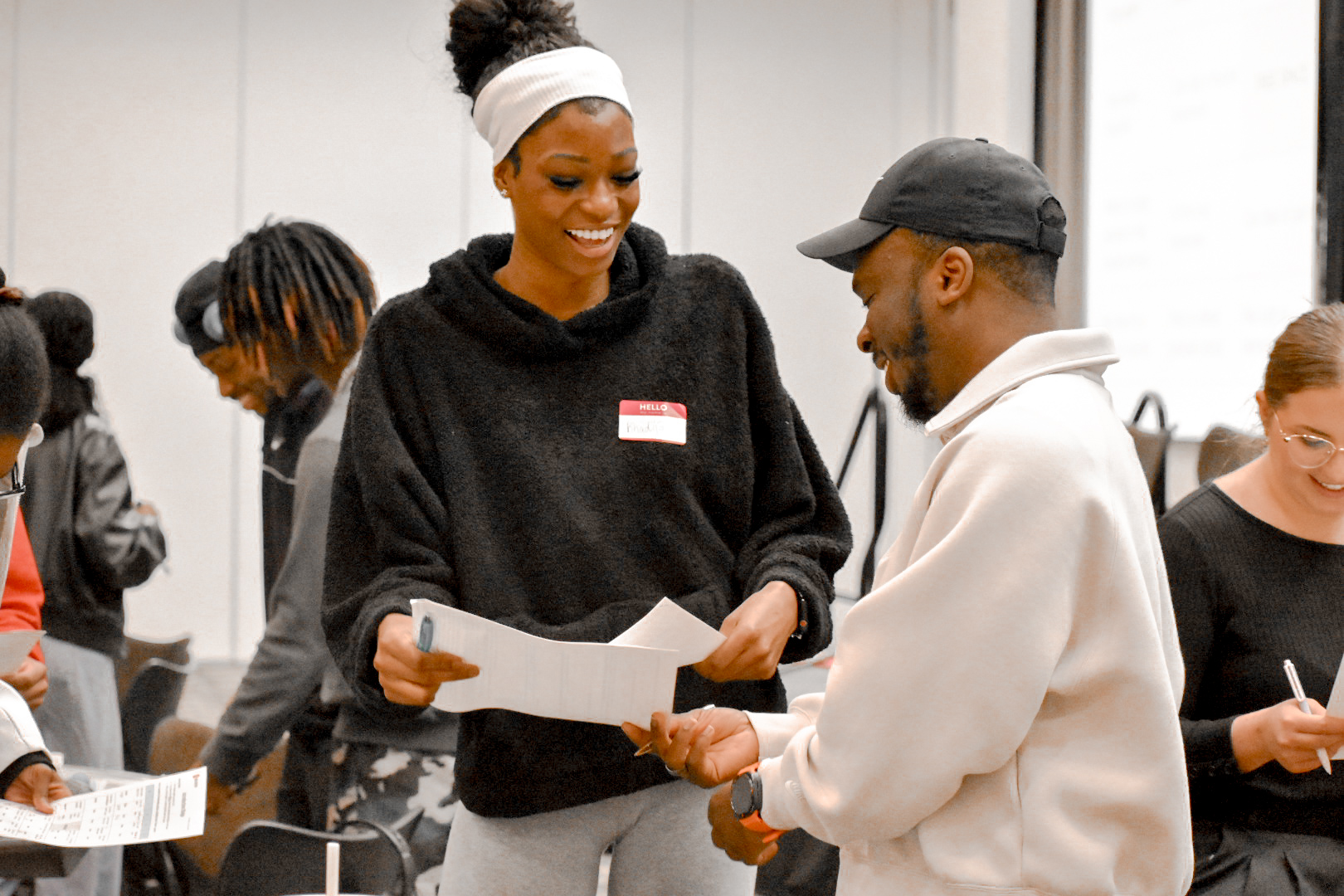 Female student talking to a man